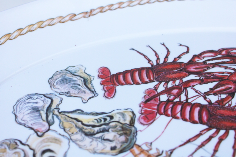 vintage melamine tray w/ lobsters oysters shellfish print, crab or shrimp boil platter