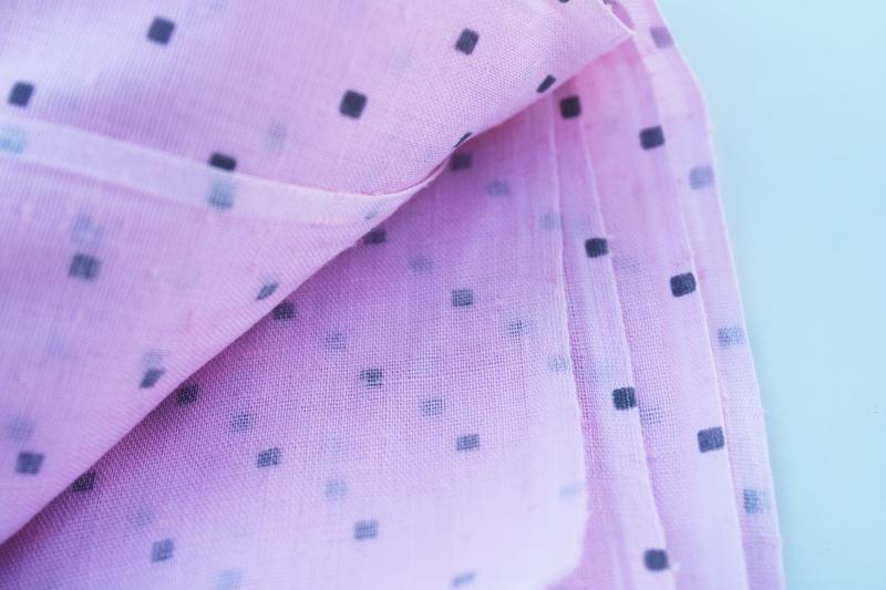 vintage menswear style crisp poly cotton shirting fabric, girly pale pink w/ tiny grey print