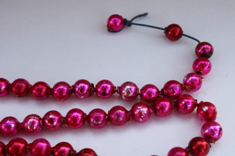 vintage mercury glass beads string magenta pink Christmas tree garland decoration