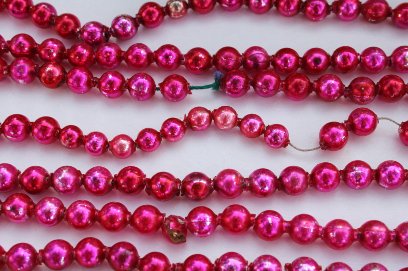 vintage mercury glass beads string magenta pink Christmas tree garland decoration