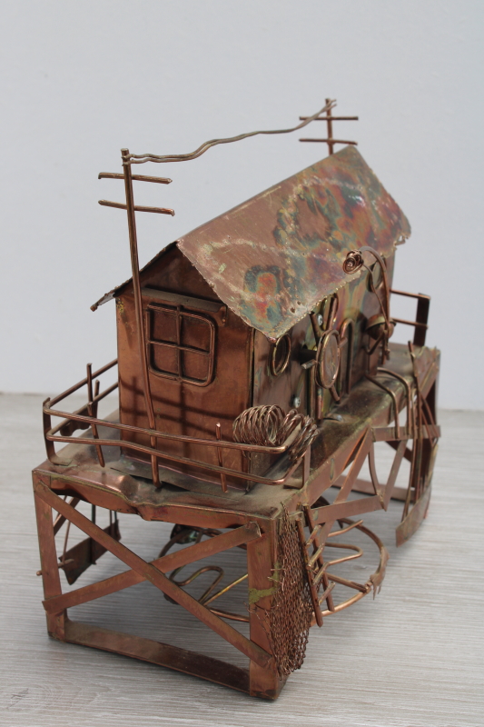 vintage metal art sculpture fishing shack pier, Up The Lazy River music box