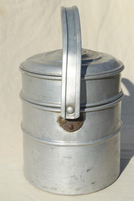 vintage metal lunch bucket, Wearever aluminum stacking tiffin box miners lunch pail