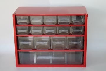 vintage metal storage cubby w/ mini drawers hardware parts bins, cabinet for craft supplies