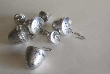 vintage metal tea balls, loose tea strainer brewing baskets in mug cup & pot sizes
