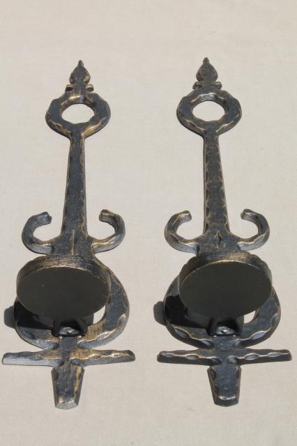 vintage metal wall sconce candle holders, Spanish gothic rustic black & gold candle sconces