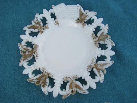 vintage milk glass American flag plate from antique mold, dated 1903