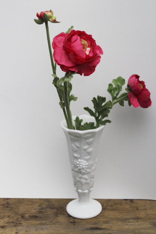 vintage milk glass, Westmoreland paneled grape pattern belled vase