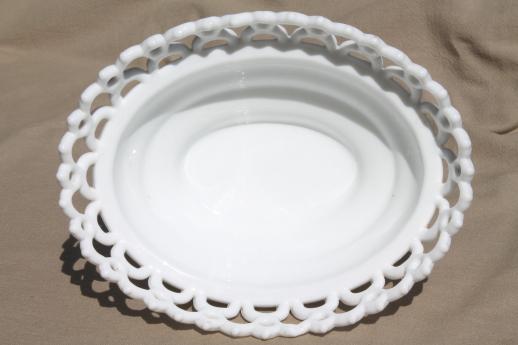 vintage milk glass bowl w/ atterbury lace edge, base for hen on nest or covered dish