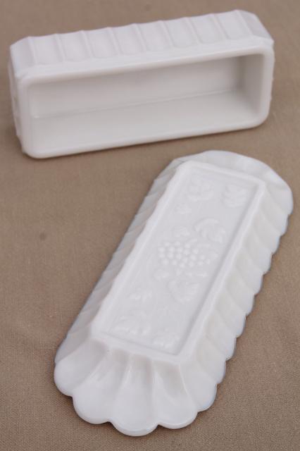 vintage milk glass butter dish Westmoreland paneled grape stick butter plate & cover