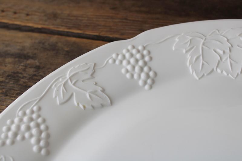 vintage milk glass cake or torte plate, large round tray, Indiana harvest grapes pattern glass