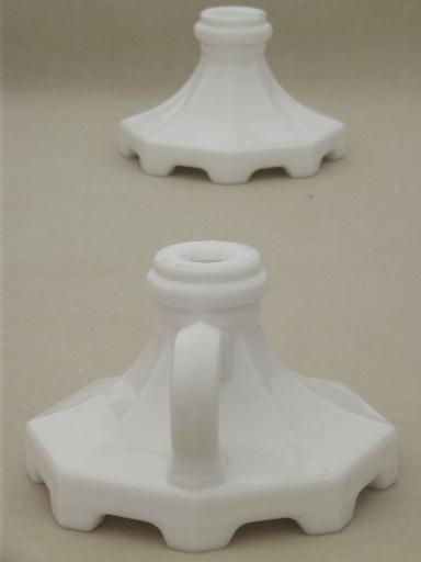 vintage milk glass candlestick lamps, finger ring candle stick lamp bases 