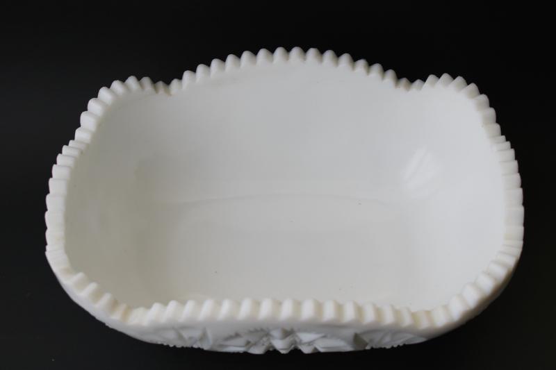 vintage milk glass centerpiece - oval flower bowl, Yutec pattern pressed glass