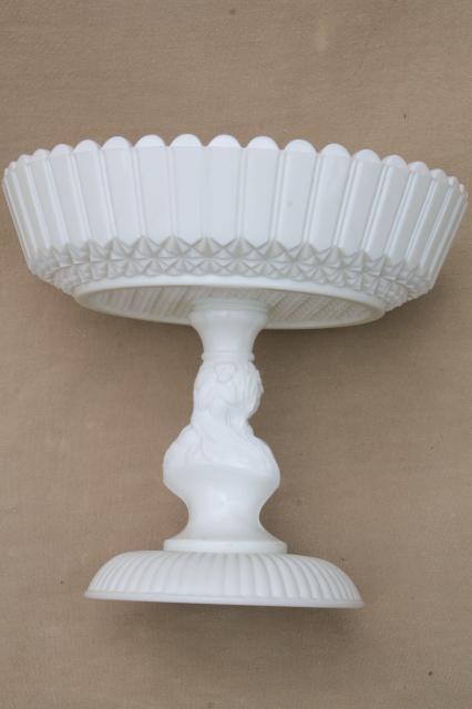 vintage milk glass compote bowl in Actress / Jenny Lind pattern, antique reproduction pressed glass