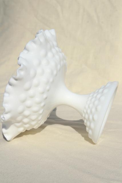 vintage milk glass compote, hobnail pattern candy dish or dessert stand