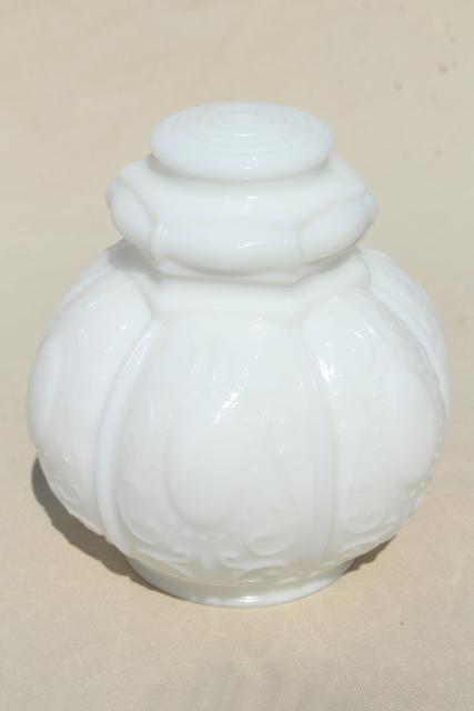 vintage milk glass globe shade, embossed pressed glass shade for antique ceiling light fixture