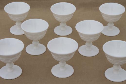 vintage milk glass goblets or champagne glasses, Fostoria Betsy Ross / Wistar pattern