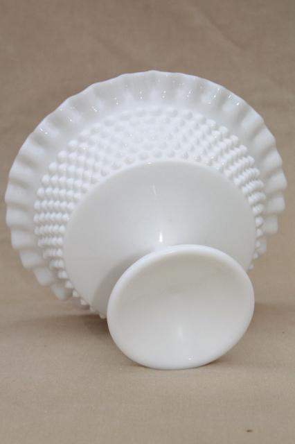 vintage milk glass hobnail pattern compote pedestal bowl fruit dish centerpiece