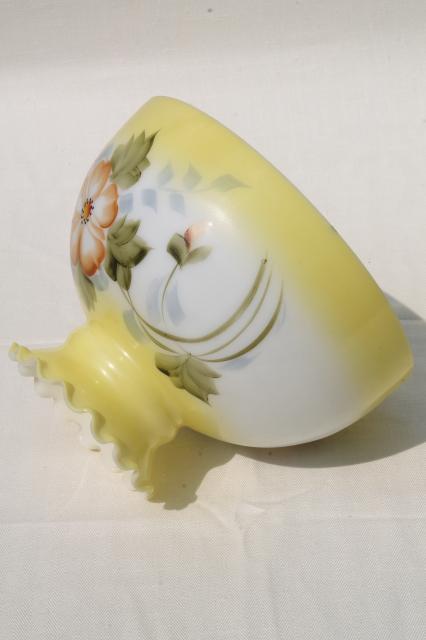 vintage milk glass lamp shade w/ hand-painted flowers, golden yellow amber harvest colors