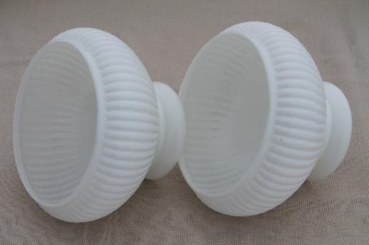 vintage milk glass lamp shades for student lamp, matched pair ribbed glass shades