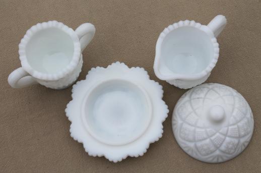 vintage milk glass mini cream & sugar and round butter, Thumbelina dish ...