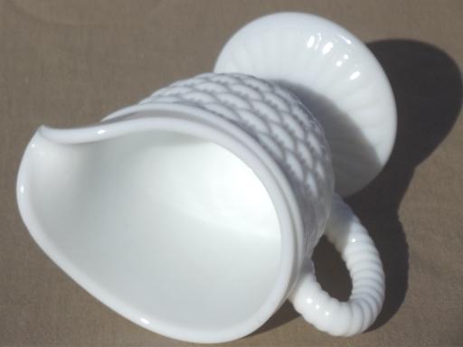 vintage milk glass pitcher, Imperial basket weave pattern glass milk pitcher