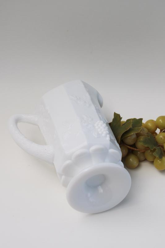 vintage milk glass pitcher, Westmoreland paneled grape pattern embossed grapes