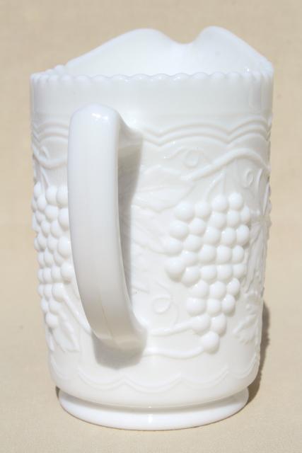 vintage milk glass pitcher w/ grapes & swags, Imperial grape pattern pressed glass