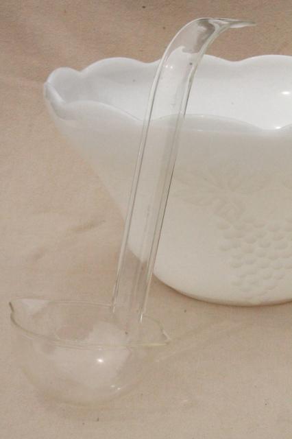 vintage milk glass punch bowl & cups set, Anchor Hocking harvest grapes pattern