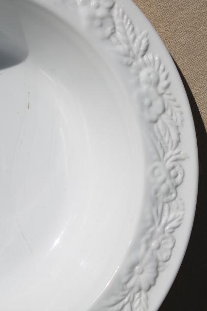 vintage milk glass salad bowl & plates, Indiana orange blossom pattern depression glass