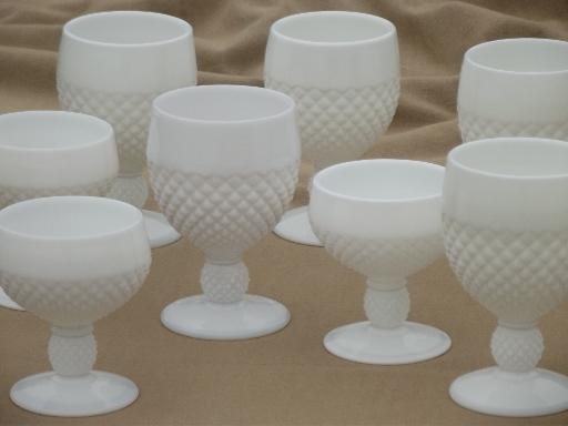 vintage milk glass stemware Westmoreland English hobnail goblets, wine glasses
