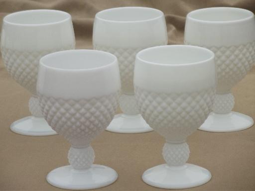vintage milk glass stemware Westmoreland English hobnail goblets, wine glasses