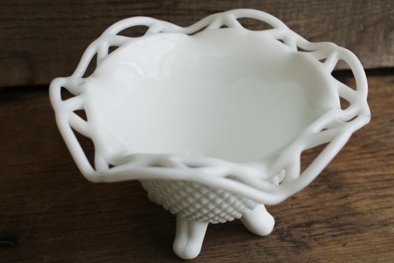 vintage milk glass vase, Imperial lace laced edge crocheted crystal pattern