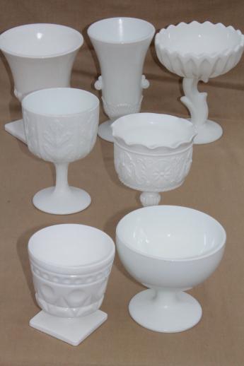 vintage milk glass vases & flower bowls, florists vases lot for wedding flowers, displays