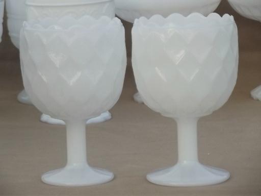 vintage milk glass vases lot, wine goblet vases, compote dessert stands 