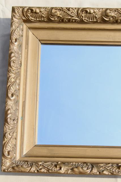 vintage mirror w/ deep frame, ornate gold gesso wood frame, rectangle portrait or landscape