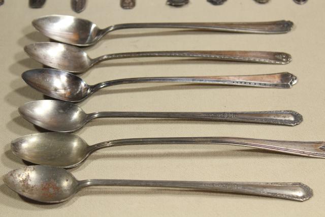 vintage mismatched silver plate iced tea spoons, long handle ice cream soda spoon lot