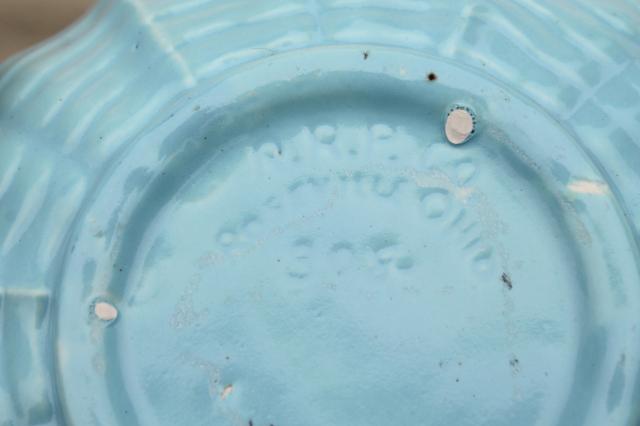 vintage mixing bowls, blue & white wave pattern bowl nest, Robinson Ransbottom pottery