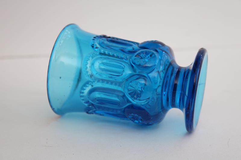 vintage moon and stars blue glass - footed tumbler, match holder or mini vase