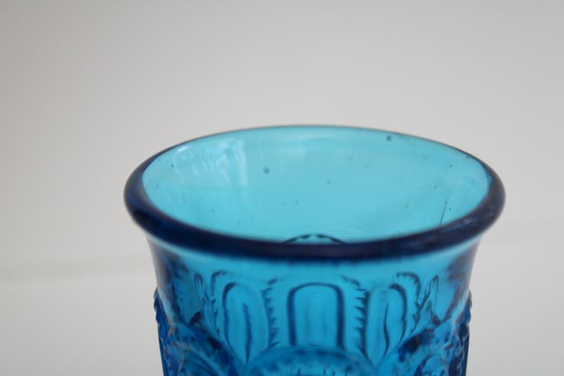 vintage moon and stars blue glass - footed tumbler, match holder or mini vase