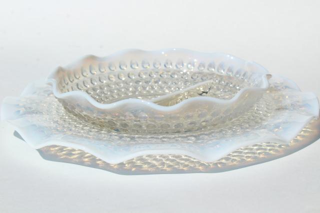 vintage moonstone opalescent hobnail glass relish dishes and sandwich ...