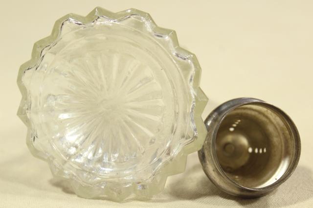 vintage muffineer - tea or breakfast table sugar shaker, glass jar w/ silver plate lid