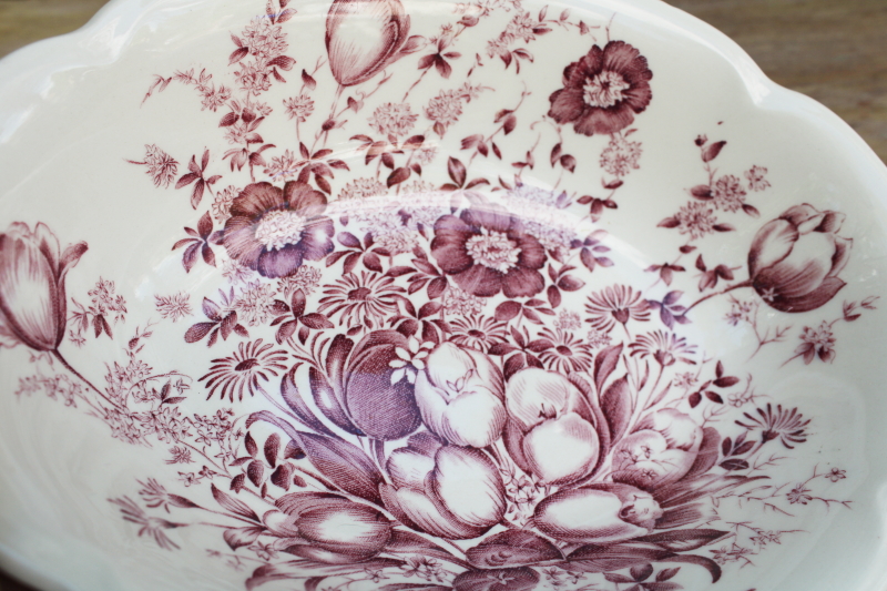 vintage mulberry purple transferware china bowl Johnson Bros Windsor Ware Dover floral