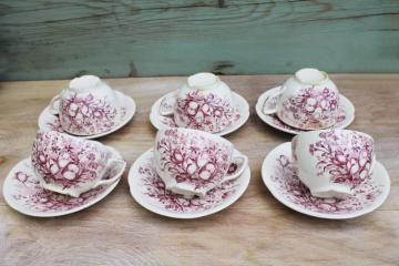 vintage mulberry purple transferware china cups  saucers Johnson Bros Windsor Ware Dover floral
