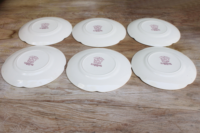 vintage mulberry purple transferware china dessert plates Johnson Bros Windsor Ware Dover floral