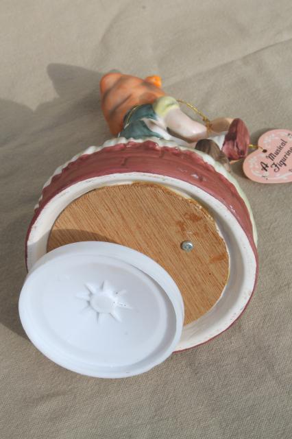 vintage music box, Hummel style little child ceramic goose girl figurine