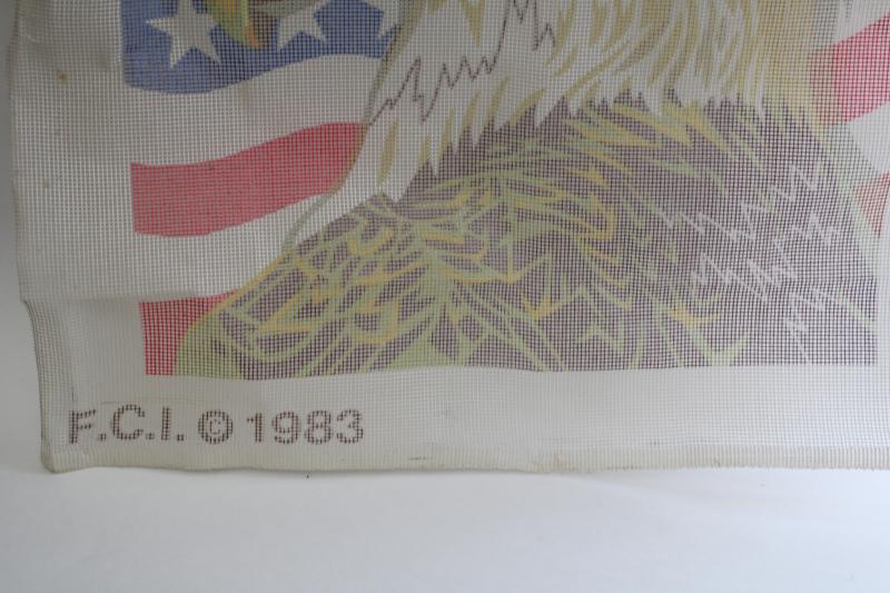 vintage needlepoint canvas w/ US patriotic bald eagle and American flag printed design