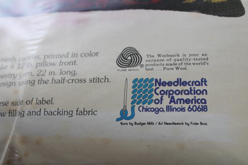 vintage needlepoint kit, fall foliage canvas w/ wool yarn, autumn maple leaf