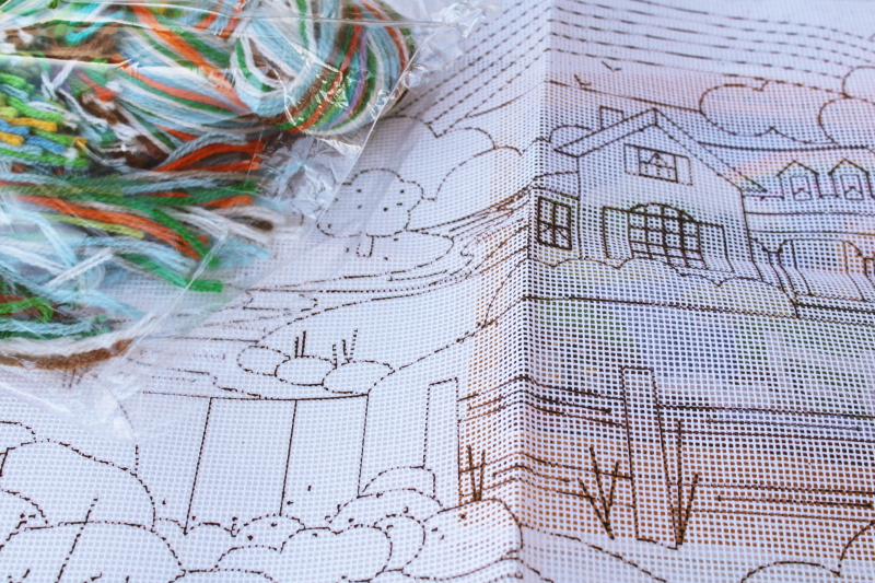 vintage needlework kit Summer Rainbow long stitch needlepoint mesh