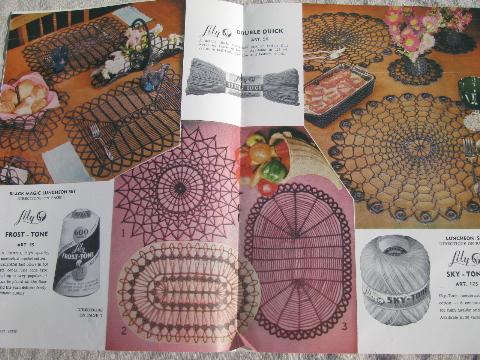 vintage needlework pattern booklets lot, milk glass / wrought iron crochet