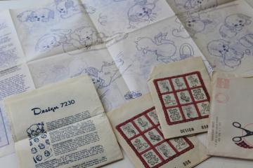 vintage needlework patterns, iron on embroidery transfers for baby nursery quilts